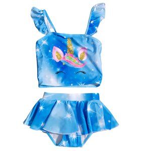 NWOT | Blue Unicorn Ruffle Bikini Set | Shimmer Graphics | 2-3T
